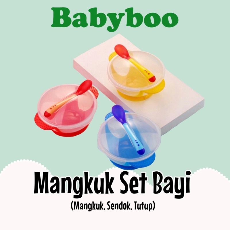 Mangkuk Makan Bayi Anti Slip Set Sendok dan Tutup