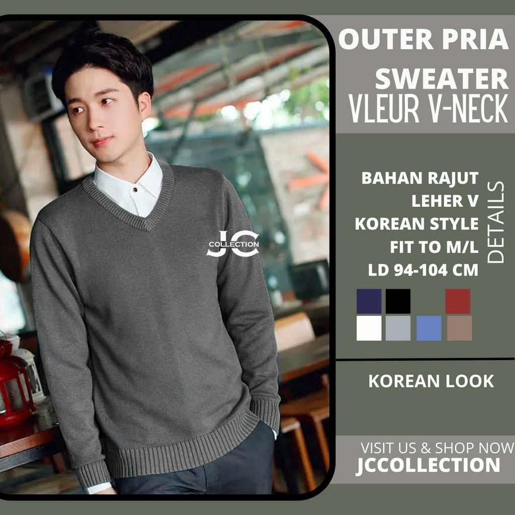 Sweater Rajut Pria Korea Style Vneck Vleur - JCCollections