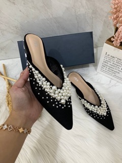  SEPATU  SHOES WANITA  ZARA  ZS254 PEARL BEADS MULES ORI 