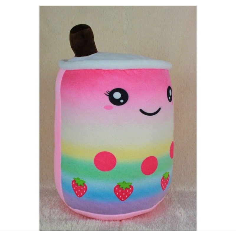 Boneka Bantal Boba Strawberry Rainbow : PINK