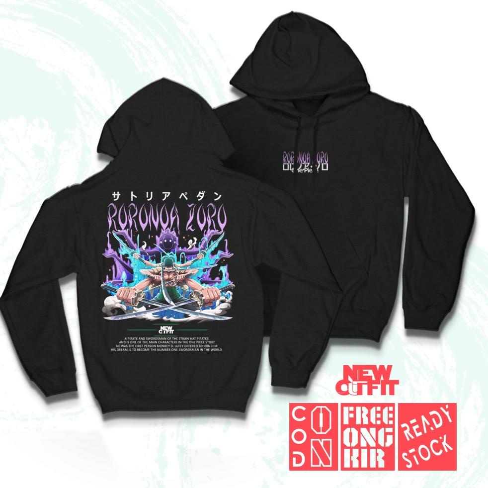 New Outfit. Hoodie RORONOA ZORO SAMURAI ONE PIECE BAJAK LAUT TOPI JERAMI Sweater Hodie Anime Jepang 