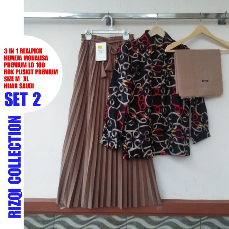 3 IN 1 REALPICK SETELAN KEMEJA MONALISA ORIGINAL MOTIF TERBARU RIZQI COLLECTION