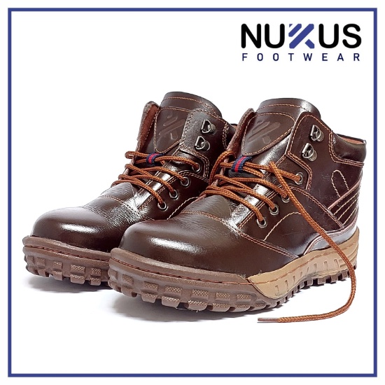 Nukus Footwear Safety Shoes Sepatu Ujung Besi Boots Kulit Sapi Asli Tali Coklat - DR TL