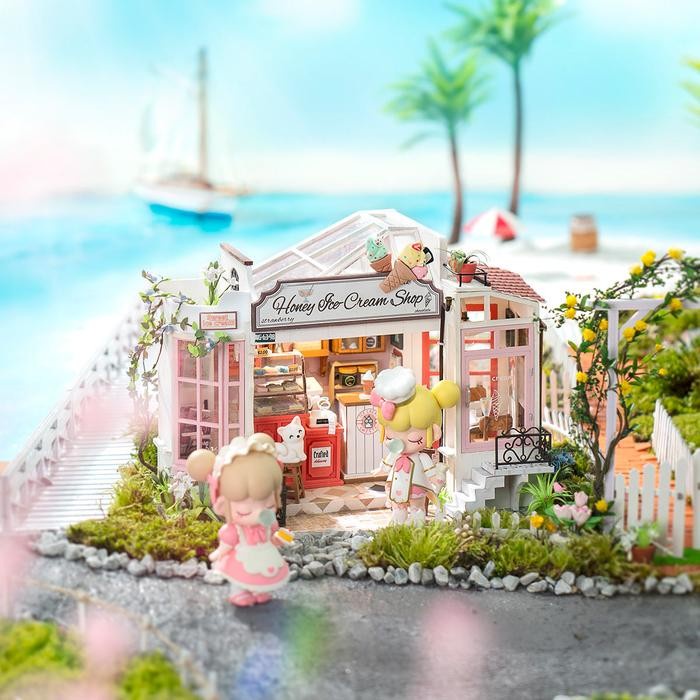 ROLIFE Robotime Rolife Honey Ice-cream Shop DG148 DIY Miniature Wooden Dollhouse Hobby Toy Collection