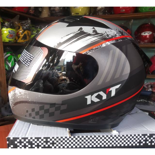 Helm Full Face KYT R10 Motif Seri 4 Gunmetal Gun Metal Black Doft Doff Matt Red Hitam Merah