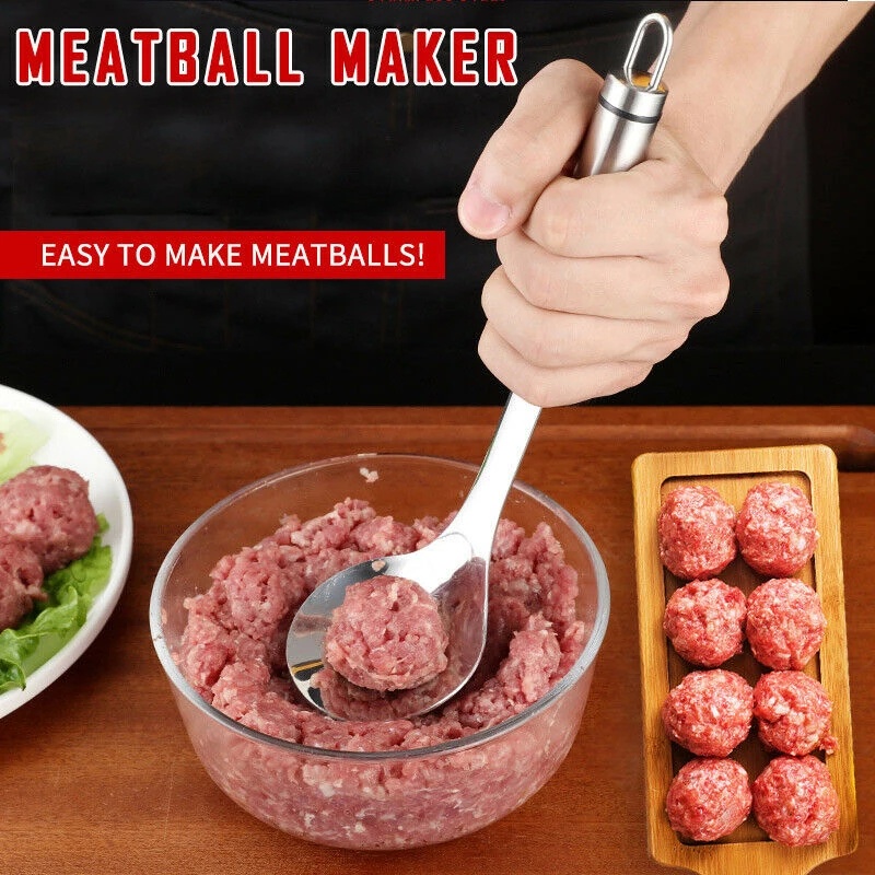 [Stainless Steel Meatball Spoon with Long Non-stick Handle] [Shrimp Ball Making Mold with Oval Hole] [Meatball Making Tool]