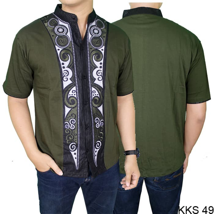 Baju Koko Lengan Pendek Anak Muda Katun Hijau KKS 49  Hijau Tua L