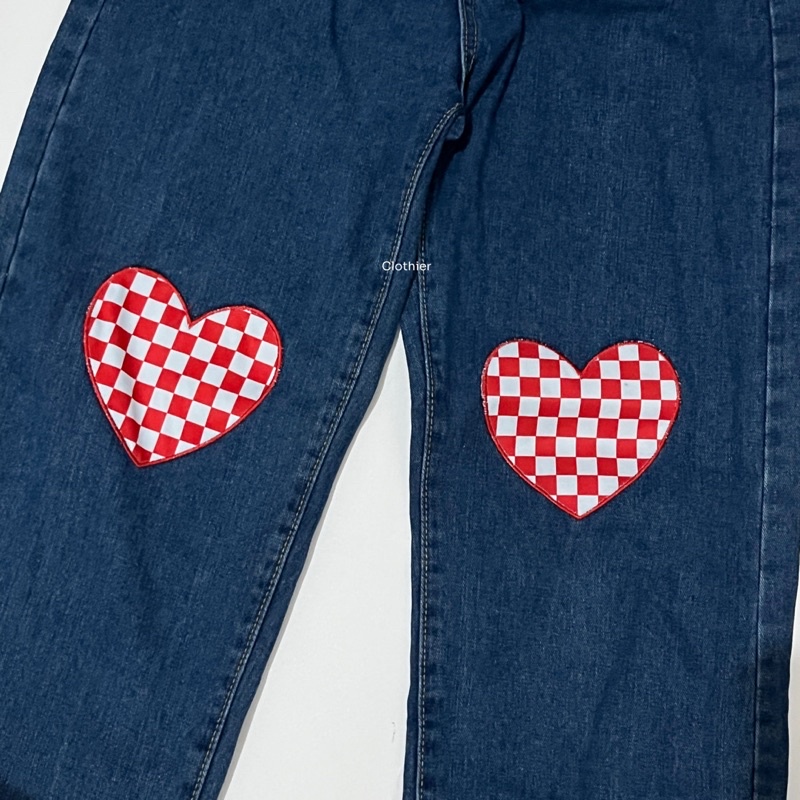 CLOTHIER - Mino Heart Jeans | Plaid Heart Red Medium Blue Jeans