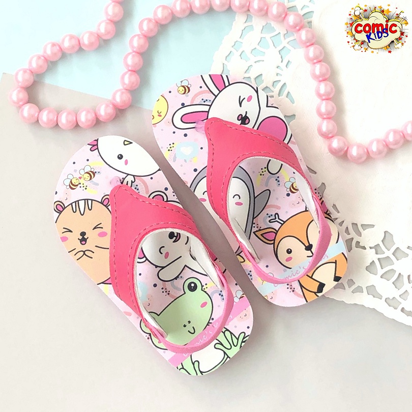 Sendal Anak Perempuan Comickids Sandal Jepit Bayi Kids Pink Slippers Flip Flop Girls Sweet Animals