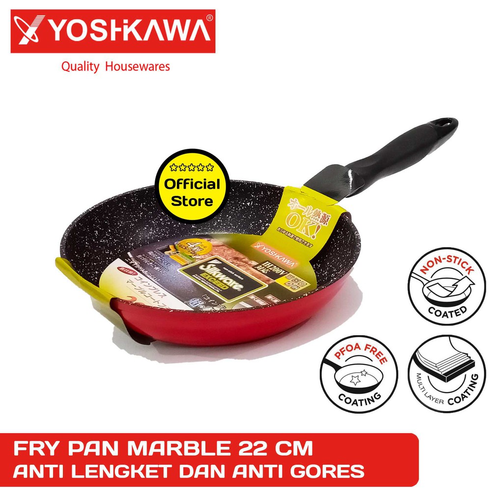 

YOSHIKAWA Panci Ceramic Penggorengan Fry Pan Marble 22 cm EVL-XJ-FY-220-01-MERAH