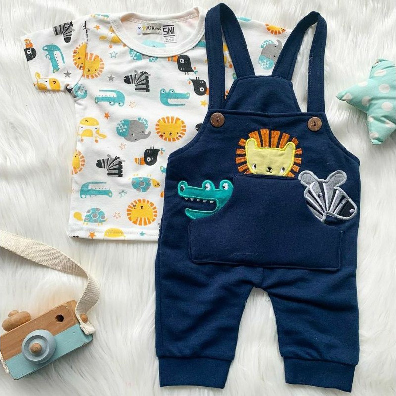 Baju setelan kaos overall gambar lucu fashion anak cowok bayi laki baby boy murah -zoo