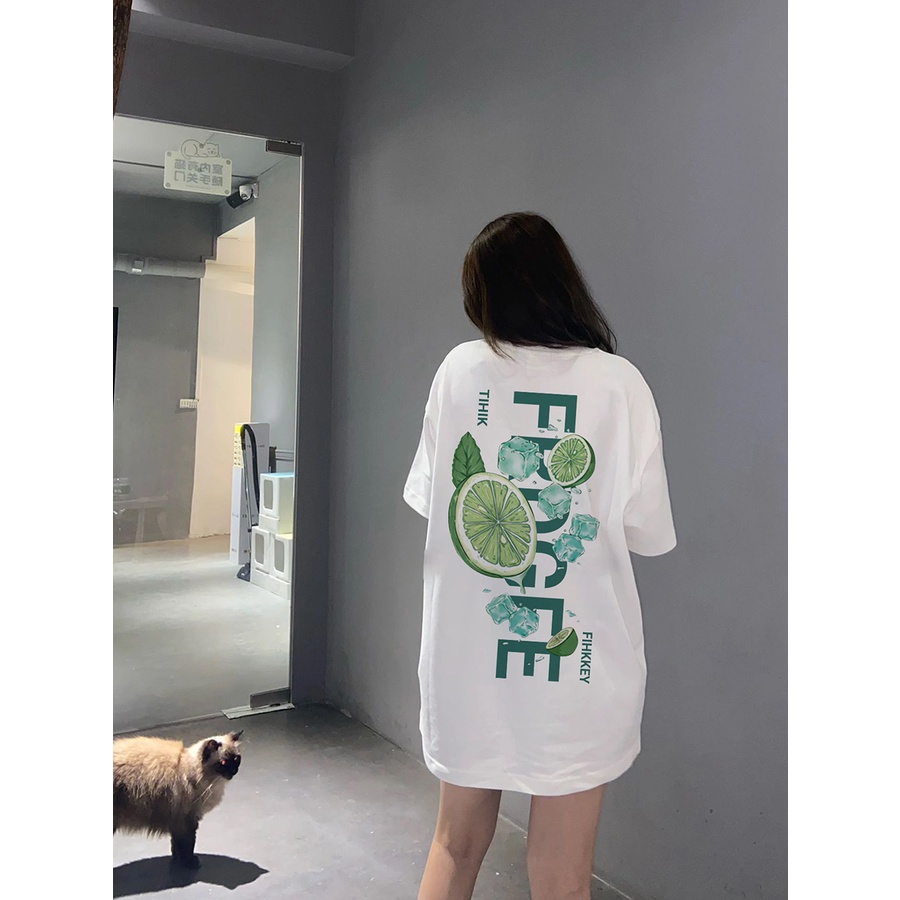 EUNII T-shirt Lengan Pendek Segar Pencetakan Korean Style/Kaos Atasan Wanita/Baju Kaus Oversize Wanita