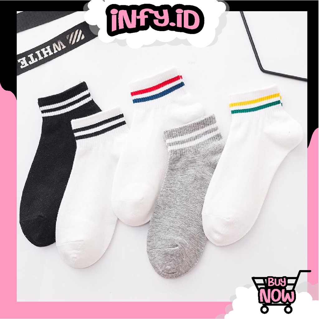 INFY - Kaos Kaki Korea Style ATAS Mata Kaki Ankle LowCut 2STRIPS R140