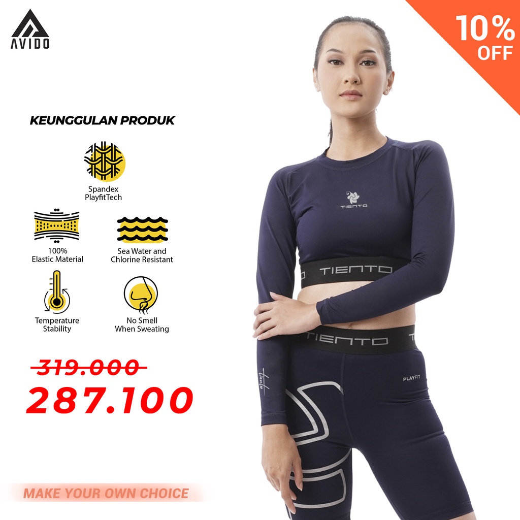 Tiento Sport Bra Baju Olahraga Wanita Baselayer Compression Long Sleeve Crop Top Baju Gym Wanita Ket