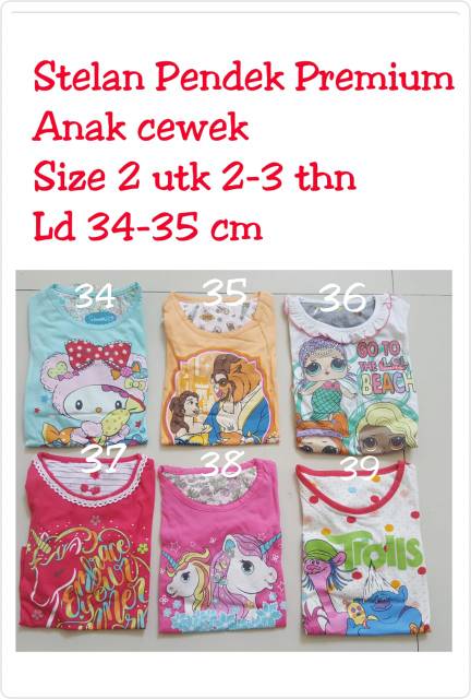 Piyama Stelan Pendek Princess Barbie Premium Anak Cewe Size 2 ( 2-3tahun)