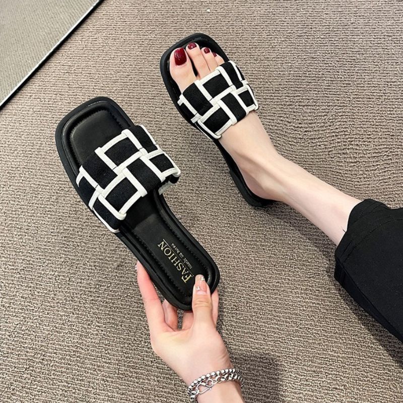 RYX - Folded Dual Sandal Heel Rendah Slip On Wanita Fashion Casual / Jalan Jalan - Ori Import
