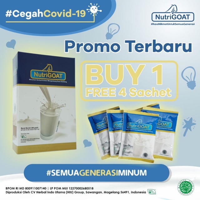 

Promo Buy 1 box free 4 Sachet Nutrigoat Susu Kambing