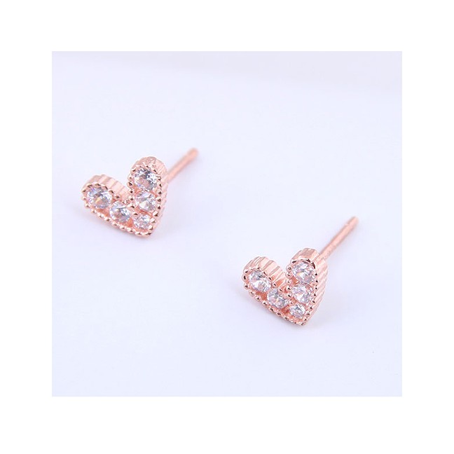 LRC Anting Tusuk Fashion Silver Copper Micro Inlaid Zircon Sparkling Heart Earrings A59023