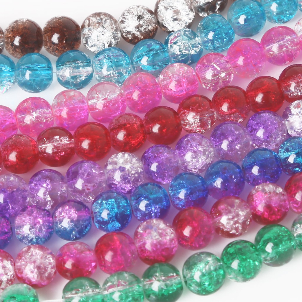 8 mm Double Colored Round Cracked Glass Beads Quartz Crystal Loose Spacer Beads For DIY Jewelry Making