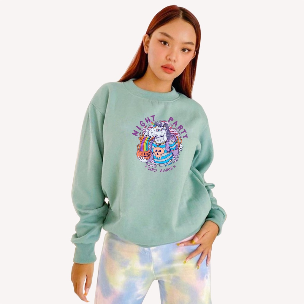 Sweater oblong oversize wanita NIGHT PARTY sweter crewneck cewek terbaru kekinian