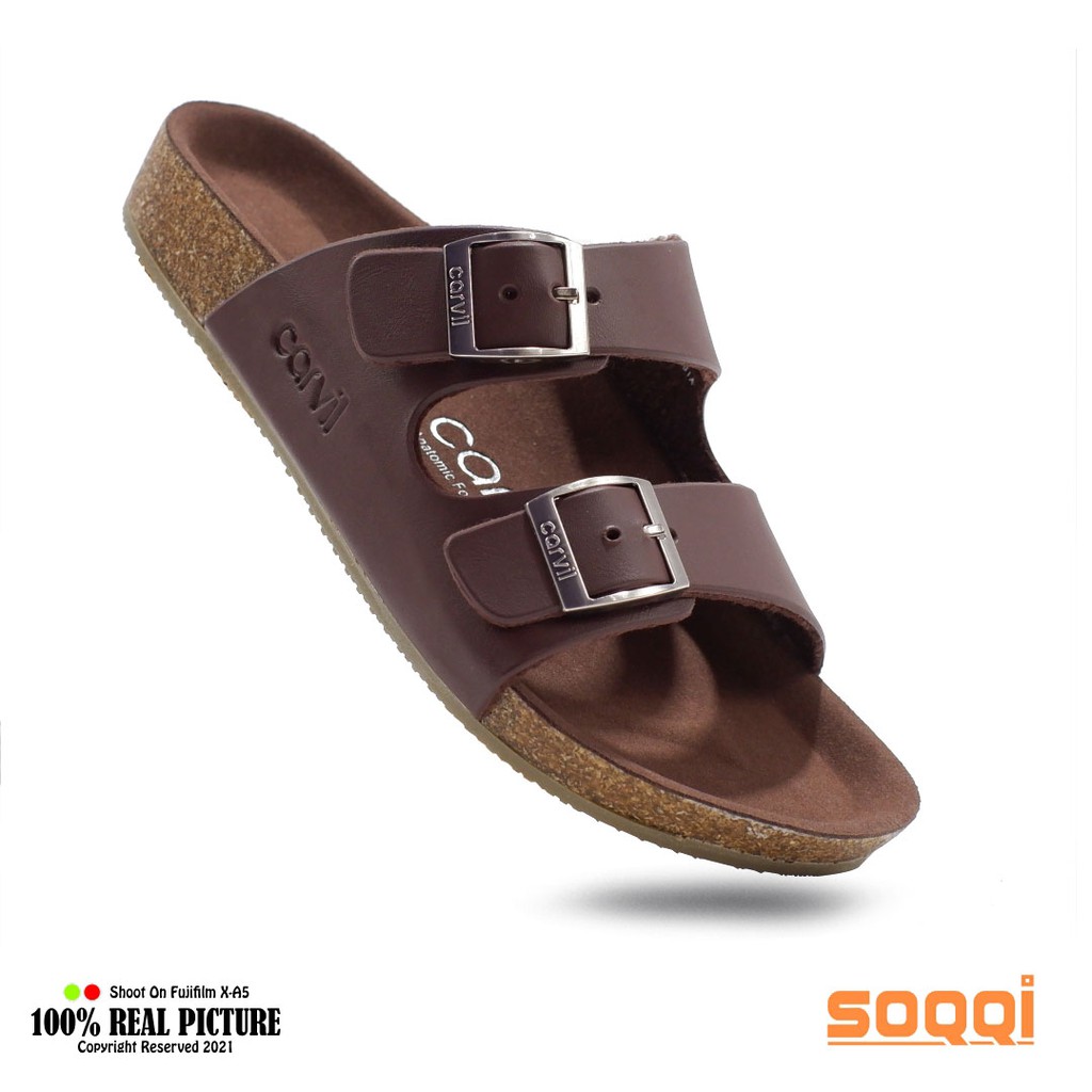 Sandal selop pria kulit casual original sendal slop cowok laki-laki dewasa model slip on sintetis bapak-bapak acara resmi jagong kondangan buat lebaran branded Carvil Benzo 02 promo keren cod murah 38-44