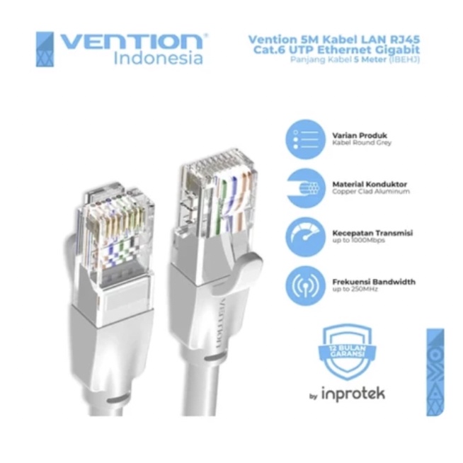 [5M] Vention Kabel LAN Cat6 UTP Gigabit Ethernet RJ45 Black Hitam