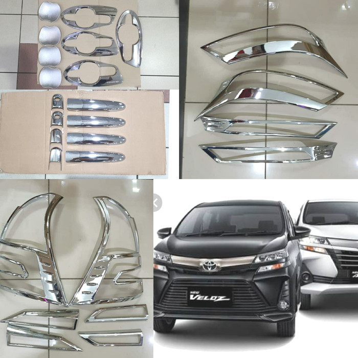 PAKET garnish cover lampu depan + belakang + handle + outer mangkok toyota  avanza / veloz 2019 2020 2021 chrome crome tempel