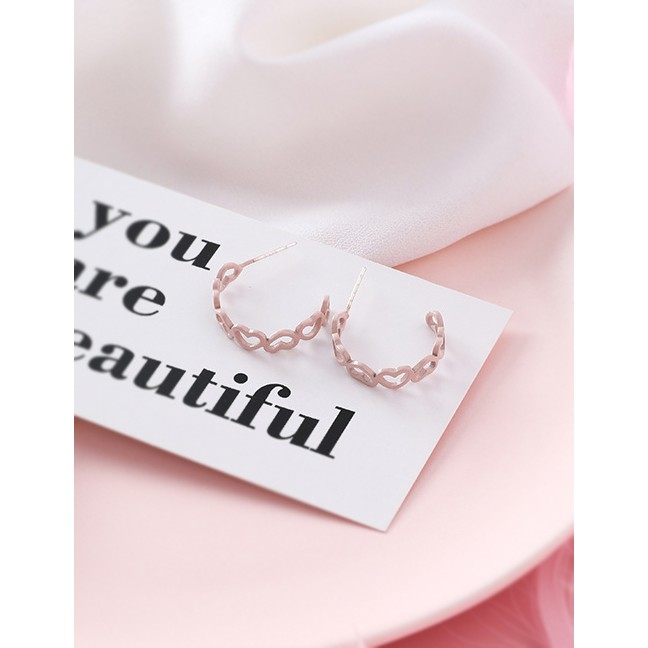 LRC Anting Tusuk Fashion S925 Silver Needle Paint C-type Semicircular Hollow Love Earrings F68104