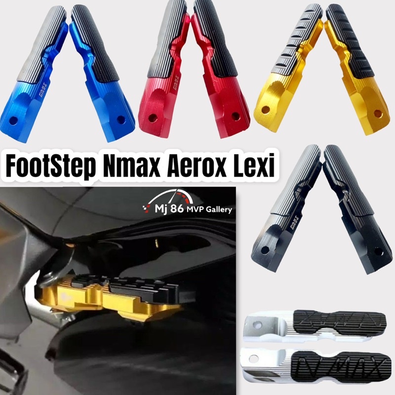 Foot Step Pijakan Kaki Belakang  Motor Nmax Aerox Lexi Bahan Full Cnc Warna Merah Gold Silver Hitam Biru