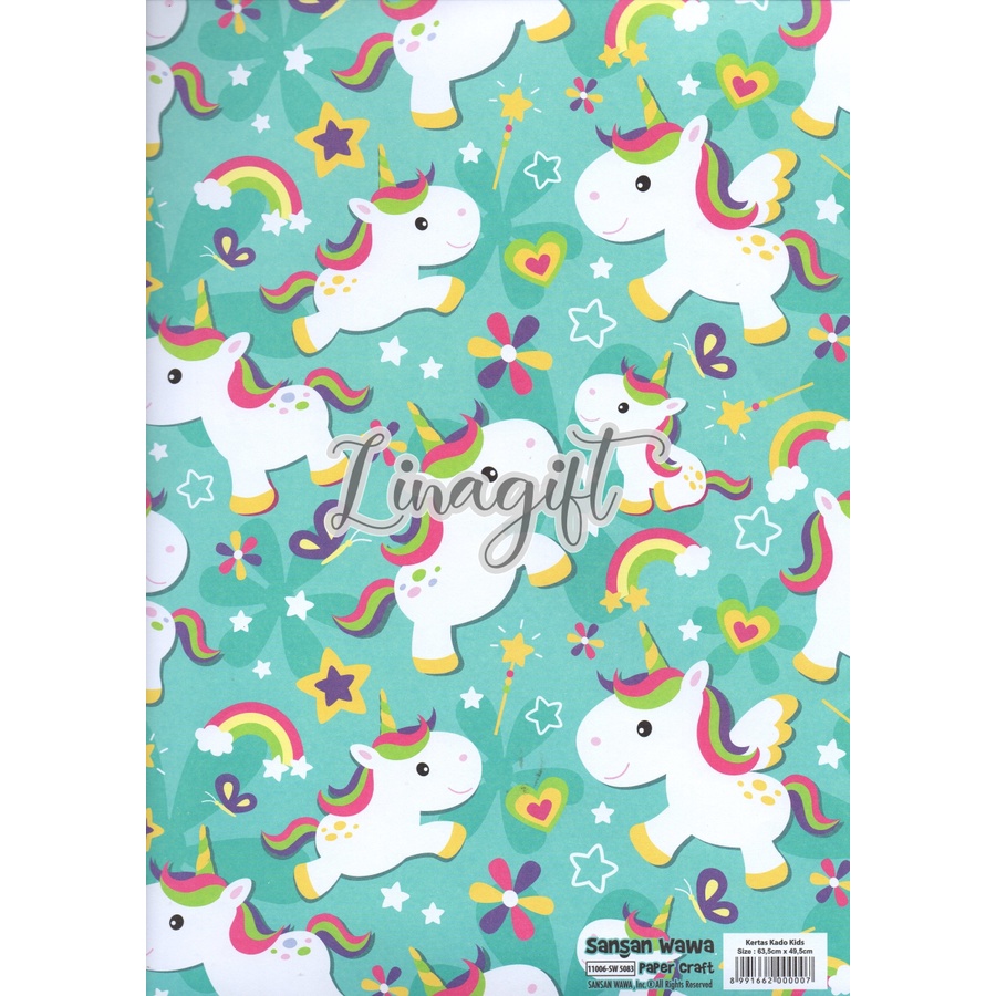 ( 5 Lembar ) UNICORN SANWA - KERTAS KADO MY PONY - GIFT WRAPPING PAPER SANSAN WAWA ANAK BIRTHDAY PINK BLUE ULANG TAHUN