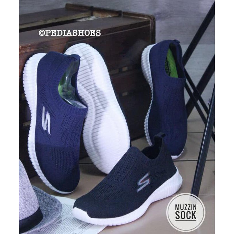 promo skechers shoes sepatu skechers muzzin flex slip on man / pria original - navy, 44 terbaru