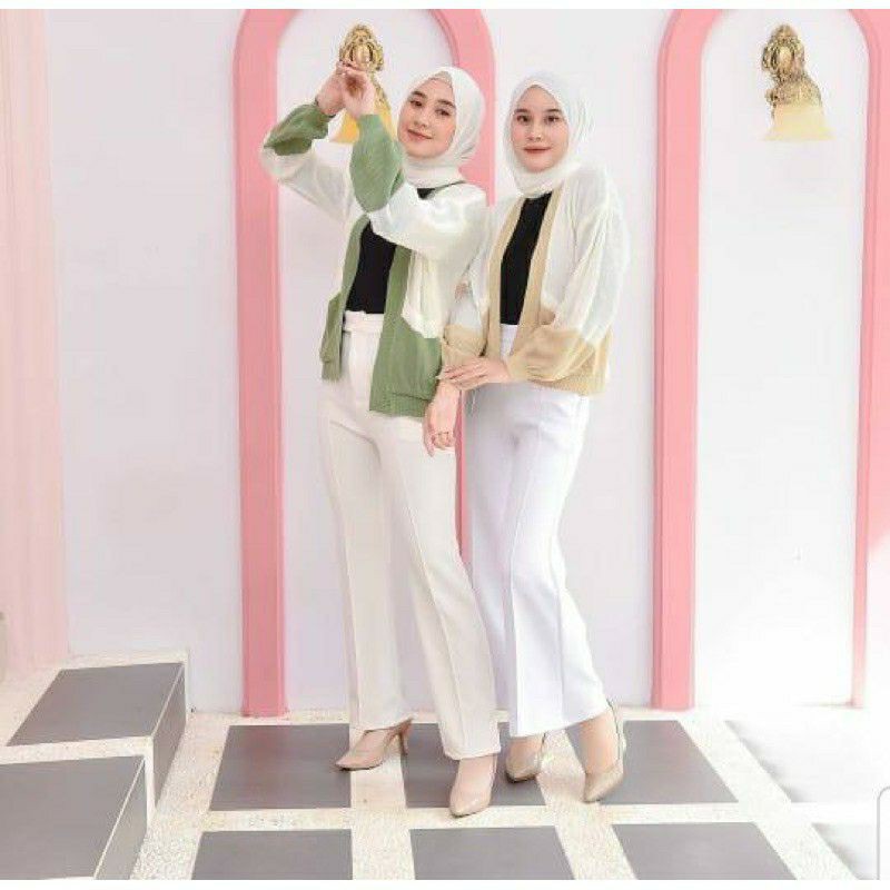 MANDA OUTER BAJU CARDY 2 TONE CARDIGAN Pakaian Rajut Wanita Atasan Rajut Wanita Fashion Rajut Wanita