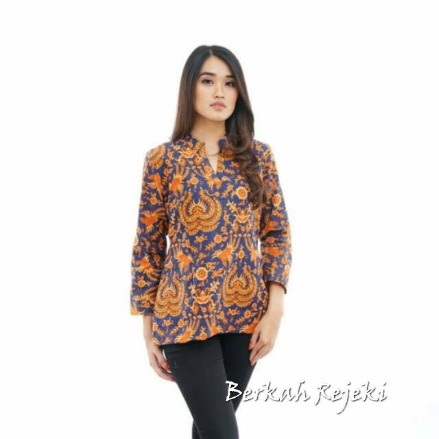 Terlaris Atasan Katun Cewek Biru Batik Berkah Rejeki Limited