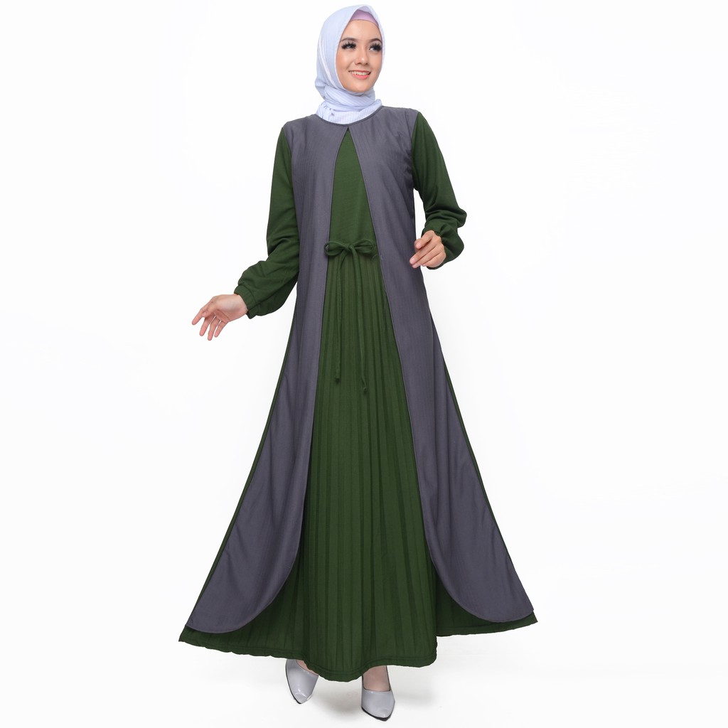 Long Dress Gamis maxi Wanita Muslim kombinasi warna - XSHOP Binar