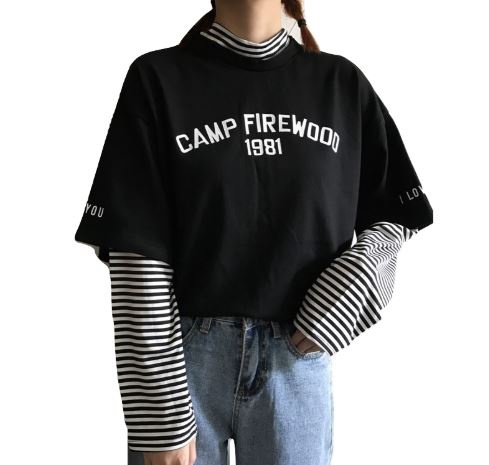 Kaos T Shirt Turtleneck Lengan Panjang Motif Garis Kaos T Shirt Turtleneck Lengan Panjang Motif Garis