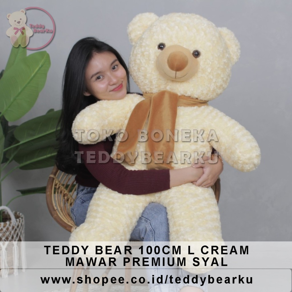 Boneka Teddy Bear Mawar Cream 1 Meter Premium + Syal (Langka)