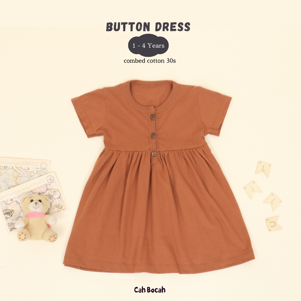 BUTTON DRESS BAJU ANAK DRESS KANCING FASHION ANAK PEREMPUAN 1 - 4 TAHUN