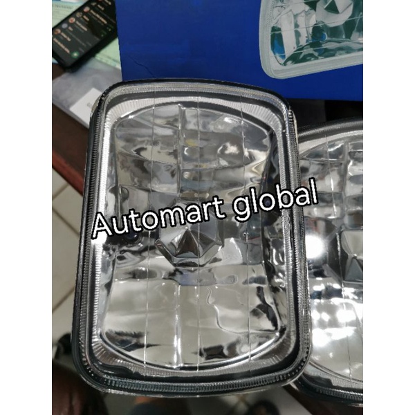 lampu depan head lamp halogen h4 segi 7 inch kristal set