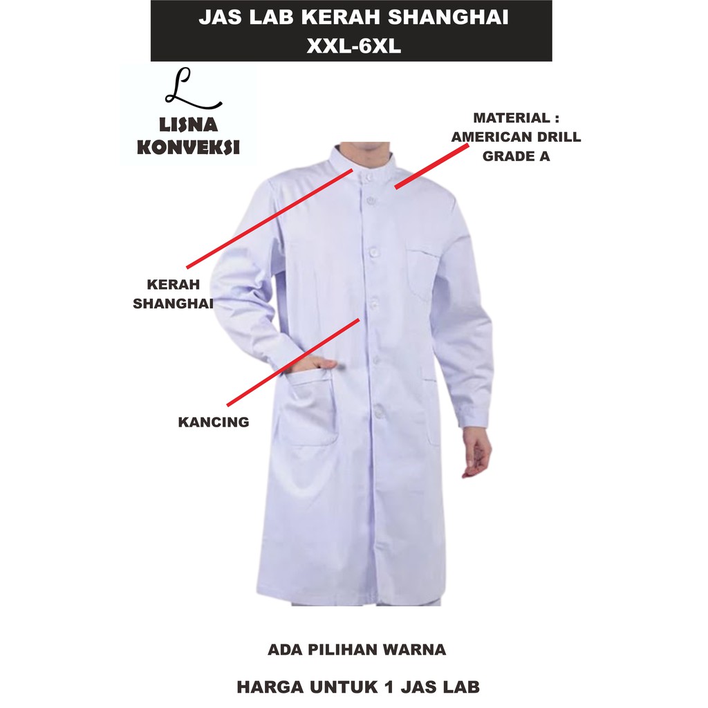 Jas Laboratorium APD Kerah Shanghai XXL-6XL Lengan Panjang OKA