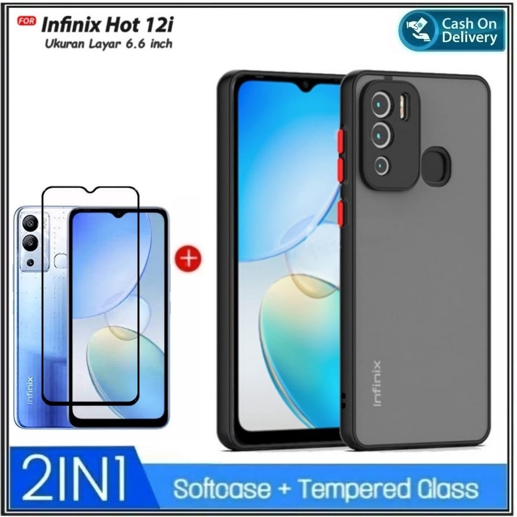 PAKET 2IN1 CASE Infinix Hot 12i Hard Soft My Choise Armor Matte Bumper Aero Dove Acrylic Shockprooft Transparent Matte Casing Hp Cover + Tempered Glass DI ROMAN ACC