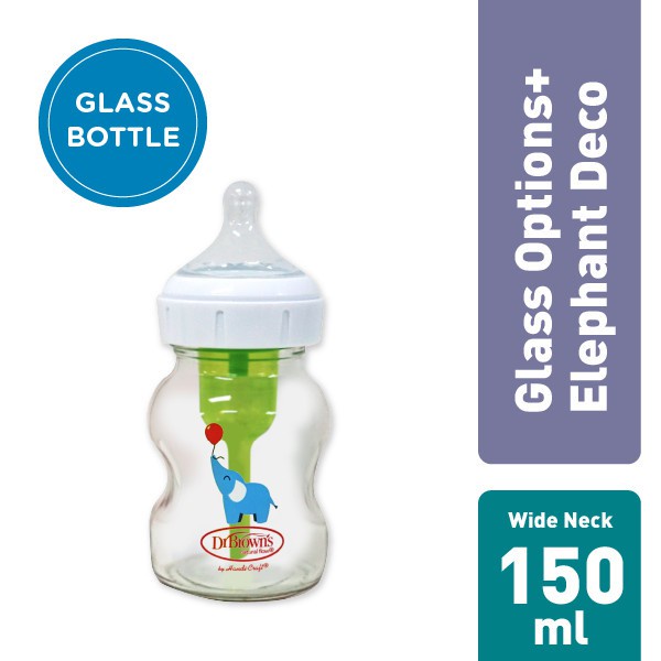 Dr. Brown's Glass Wide-Neck Options+ Bottle with Elephant Deco 150ml