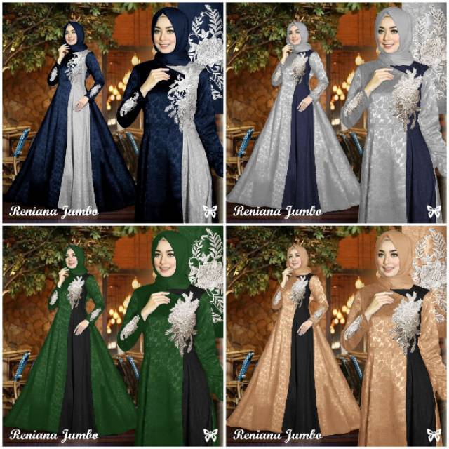 ELDE 5 - Reniana Maxi JUMBO NEW SIZE L XL 3XL 5XL maxi pesta bahan baloteli embosh variasi bunga Gamis