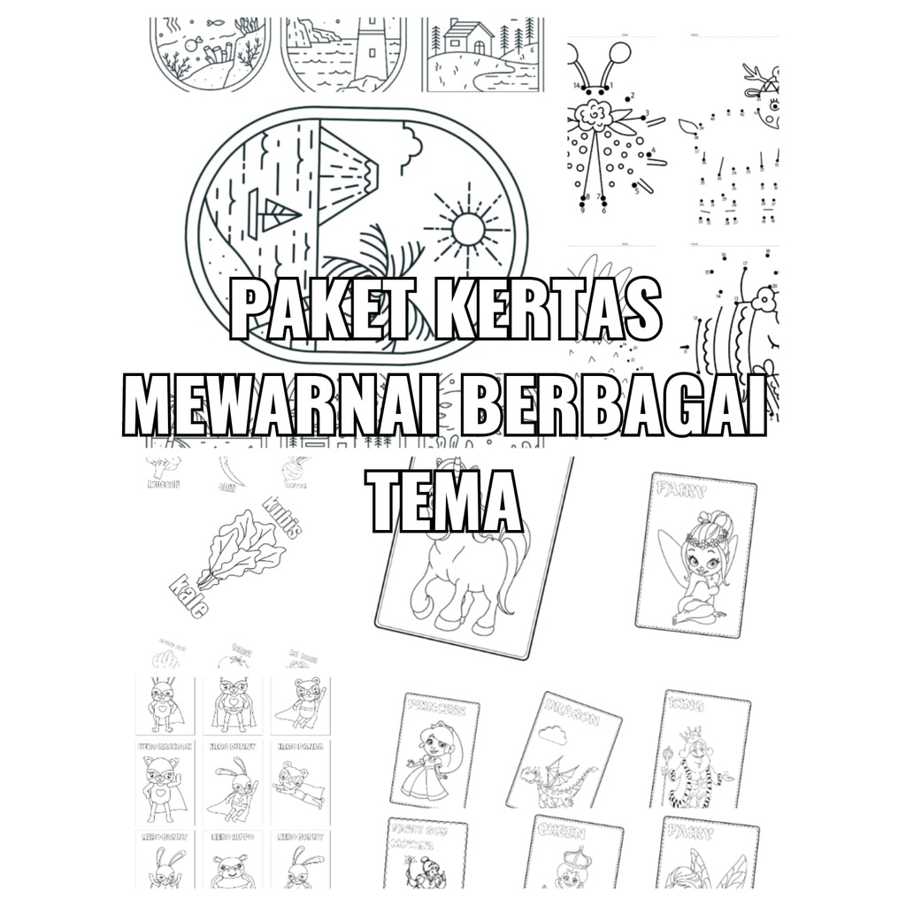 

Worksheet Kids Colorbook Tema Pemandangan,Istana, hero hewan, Menyambungkan angka