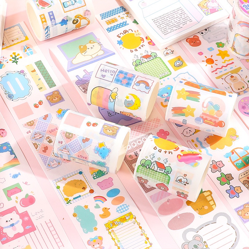 Mohamm 1 Rol Isolasiselotip Washi Motif Kartun Kawaii Bisa Ditulis Untuk Dekorasi