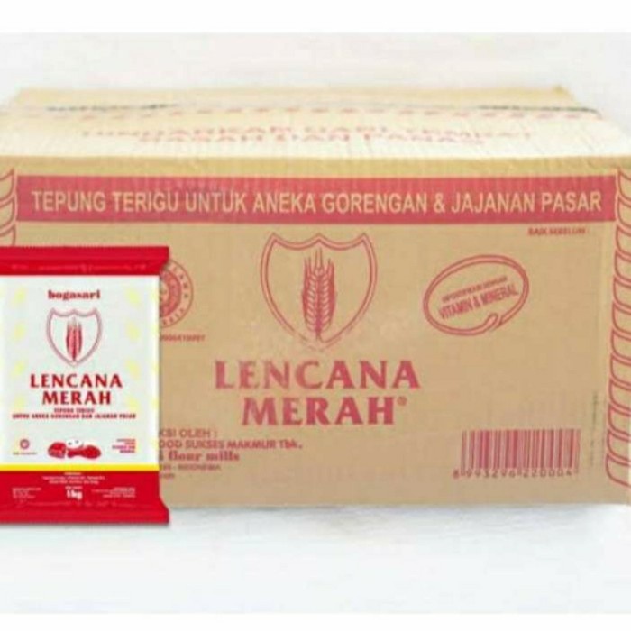 

✨COD✨ TEPUNG TERIGU LENCANA MERAH 1 KG DUS ISI 12 gojek or grab