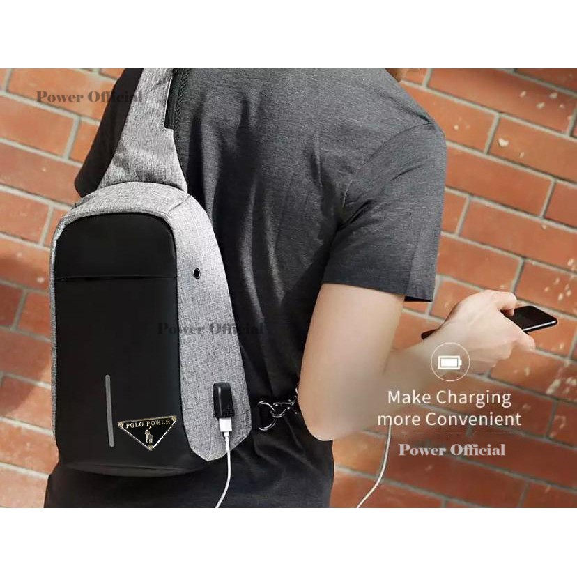 Polo Power Tas Selempang Pria Smart Crossbody Sling bag Import USB Portable Slempang Polo Original