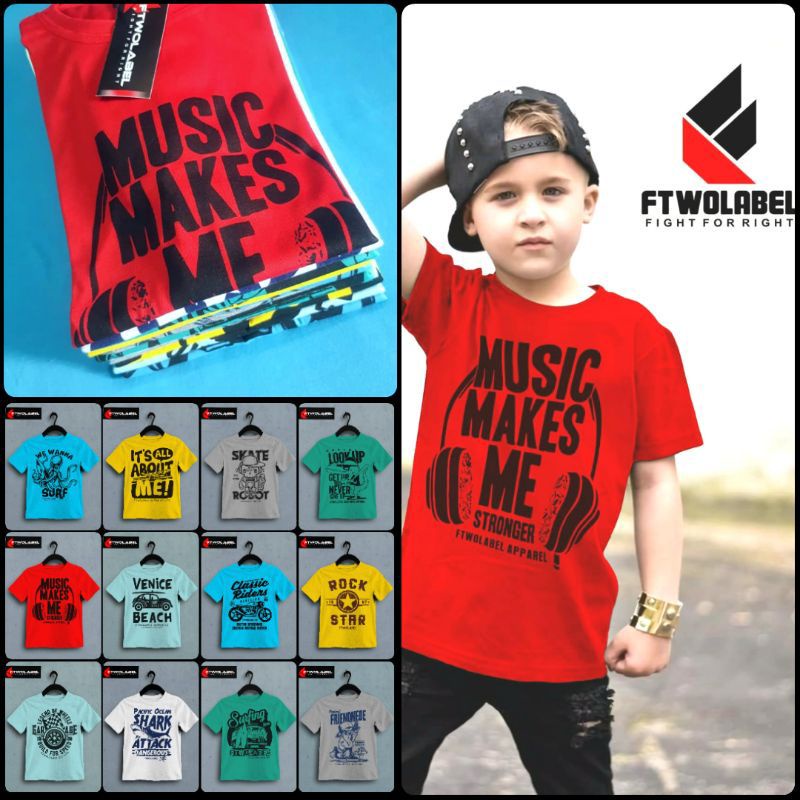 Kaos Distro Anak Baju Anak Premium Jahit Rantai 8T 10T 12T Motif Random