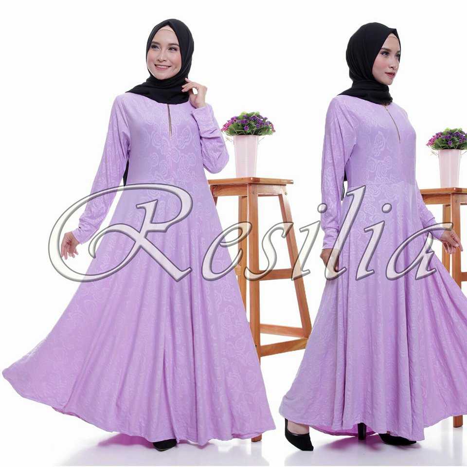 Gamis Jersey Dusty Ungu Lavender Motif Relief Hasuna Shop Maxi