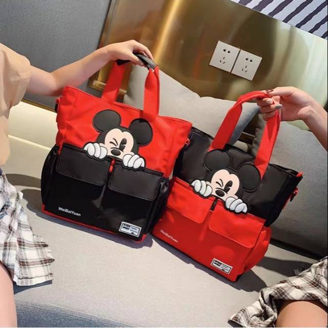 TOTE BAG MICKEY POCKET ADA TALI PANJANG NIQABIS TAS MURAH TAS FASHION TAS IMPORT LOOKALIKE