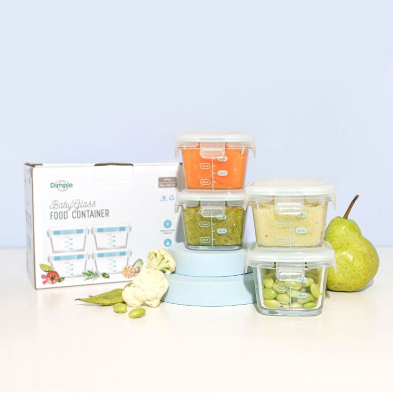 Little Dimple / Littledimple Mini Food Container Square 4x160ml , Round 4x130ml